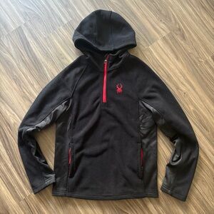 Spyder Men's Badass Boundless 1/4 Zip Pullover Hoodie in Black with Red Accents